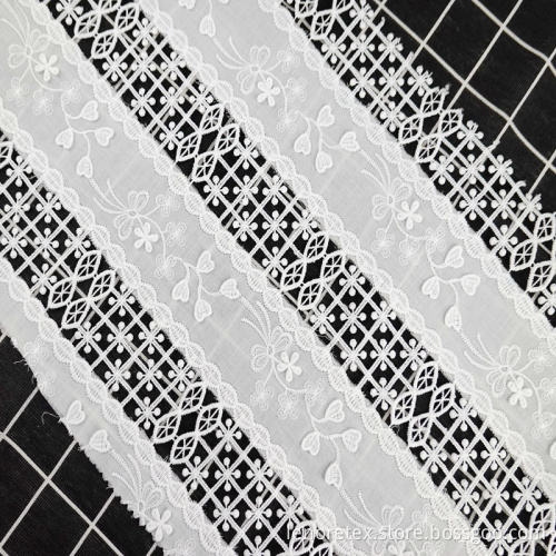 Putih Poliester Woven Bunga Cutwork Lace Embroidery Fabric